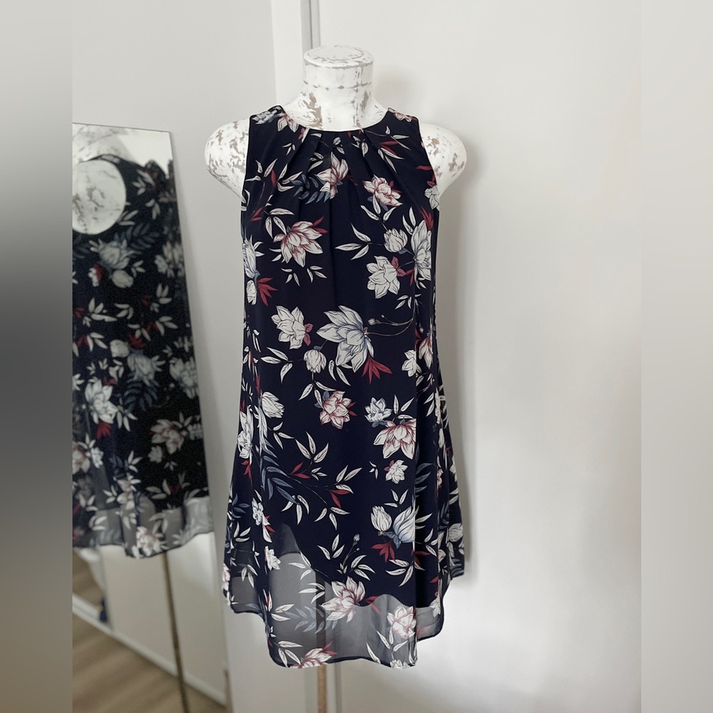Navy Floral Sleeveless Dress